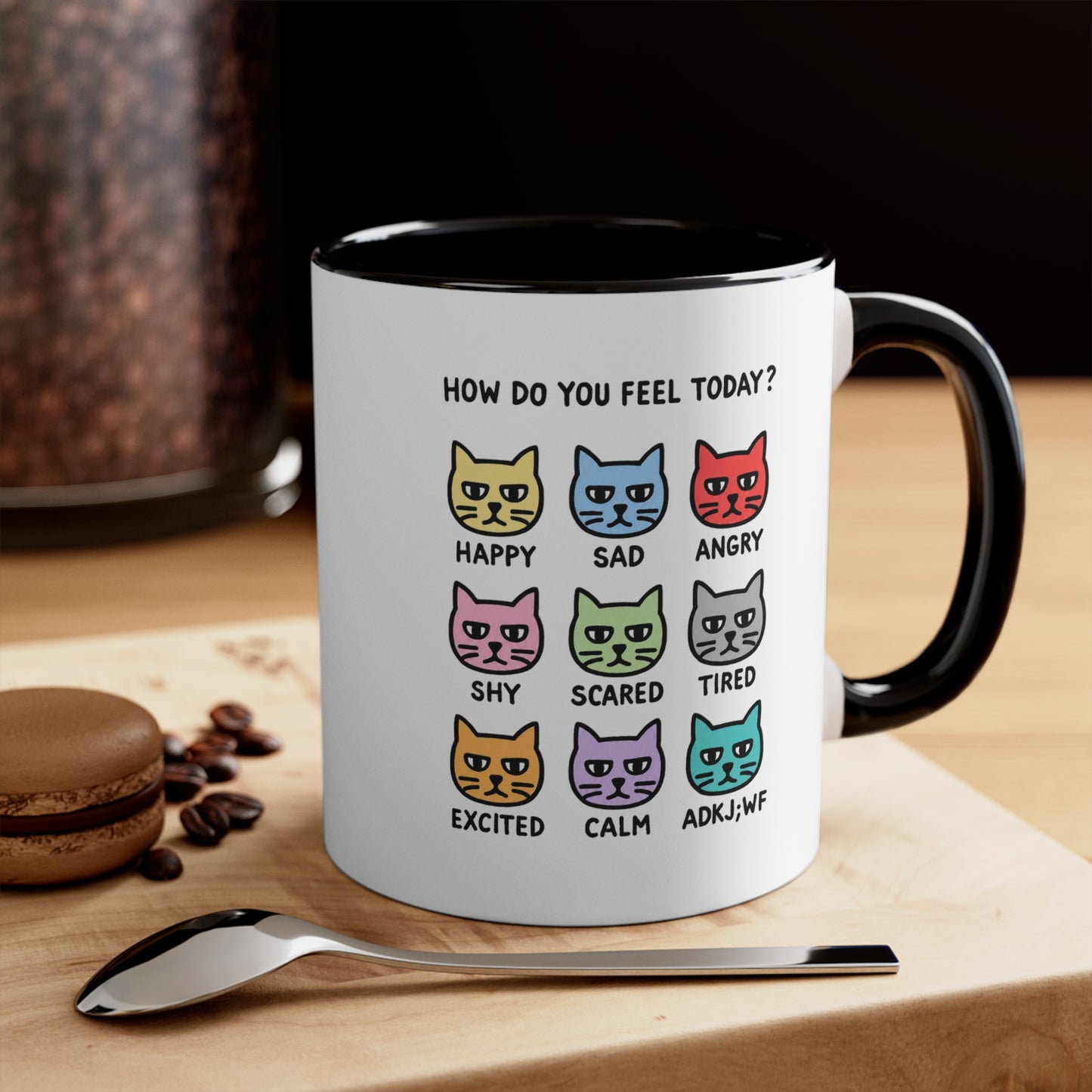 How Do You Feel Today? Cat Mood Chart Mug | Accent Handle Ceramic Mug