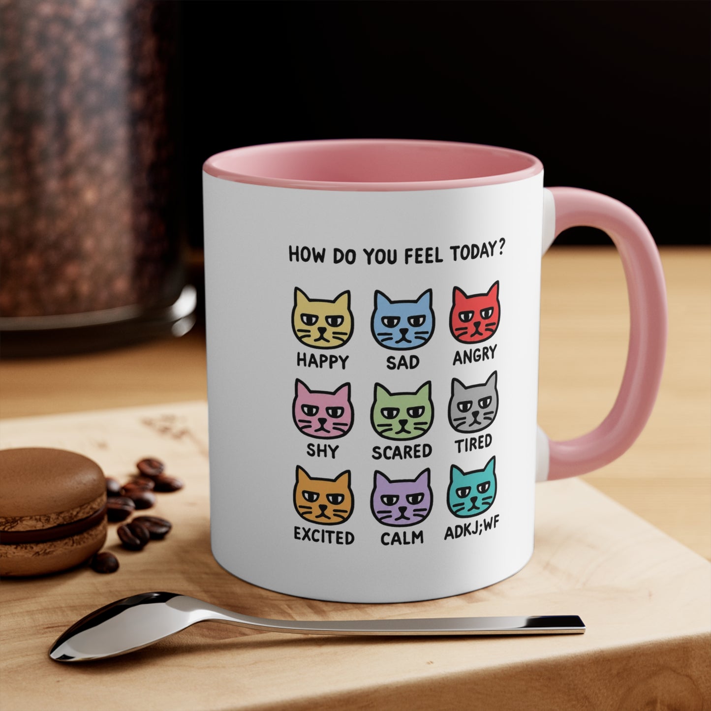 How Do You Feel Today? Cat Mood Chart Mug | Accent Handle Ceramic Mug