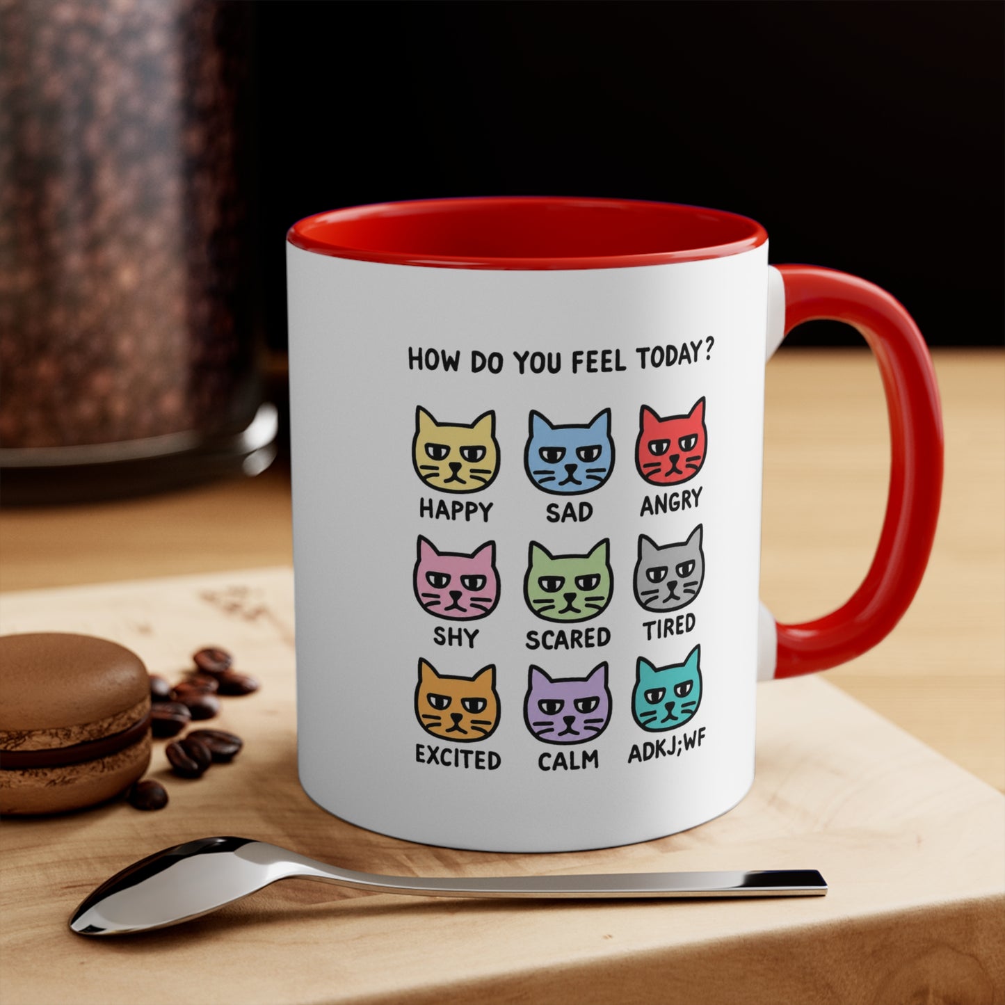 How Do You Feel Today? Cat Mood Chart Mug | Accent Handle Ceramic Mug