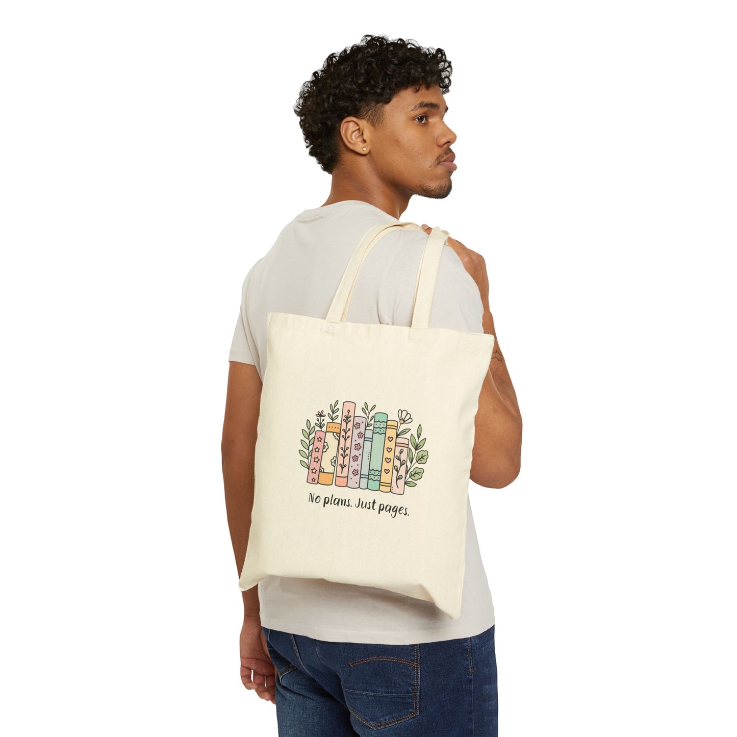 Book Lover Tote Bag — "No Plans, Just Pages" Cotton Canvas Tote