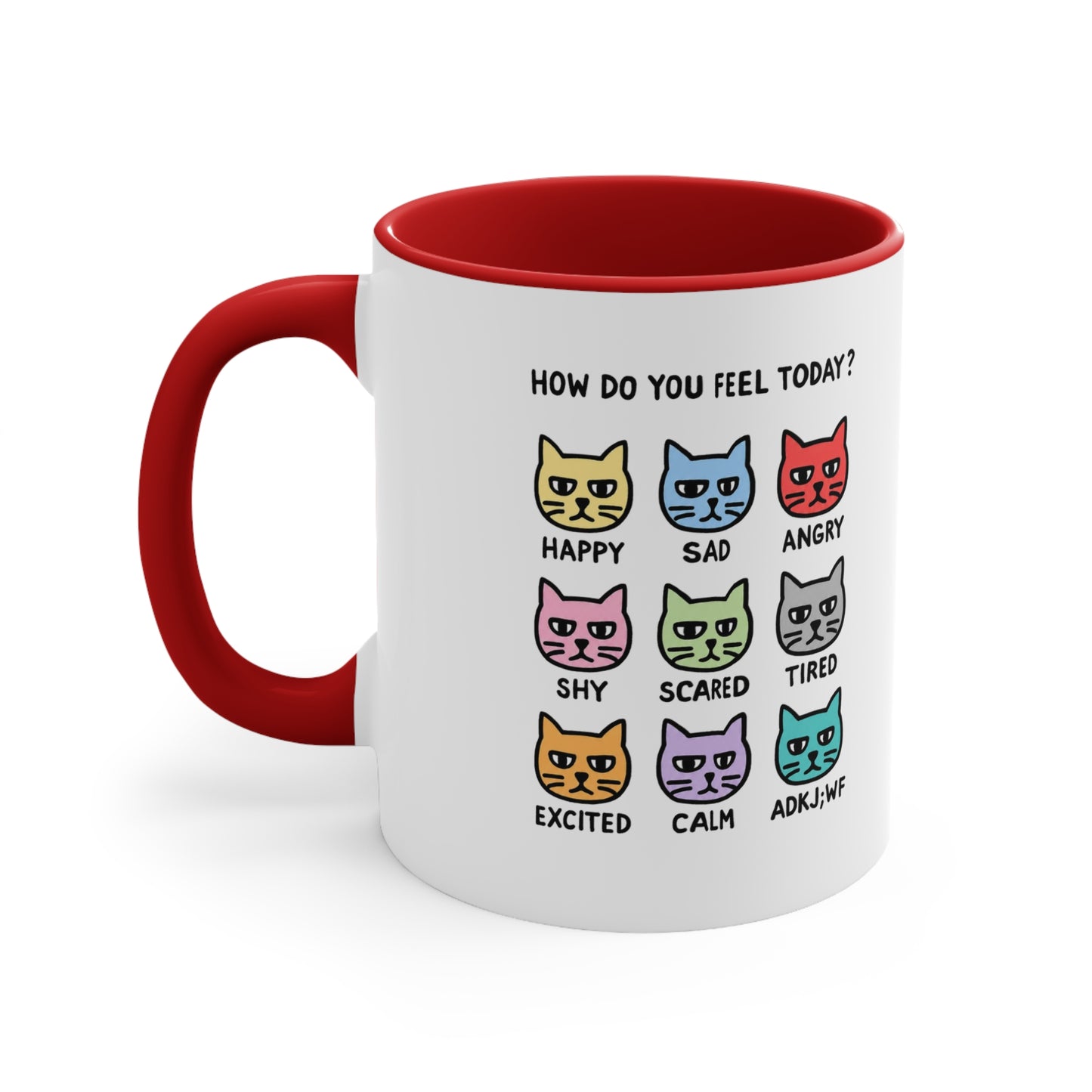How Do You Feel Today? Cat Mood Chart Mug | Accent Handle Ceramic Mug