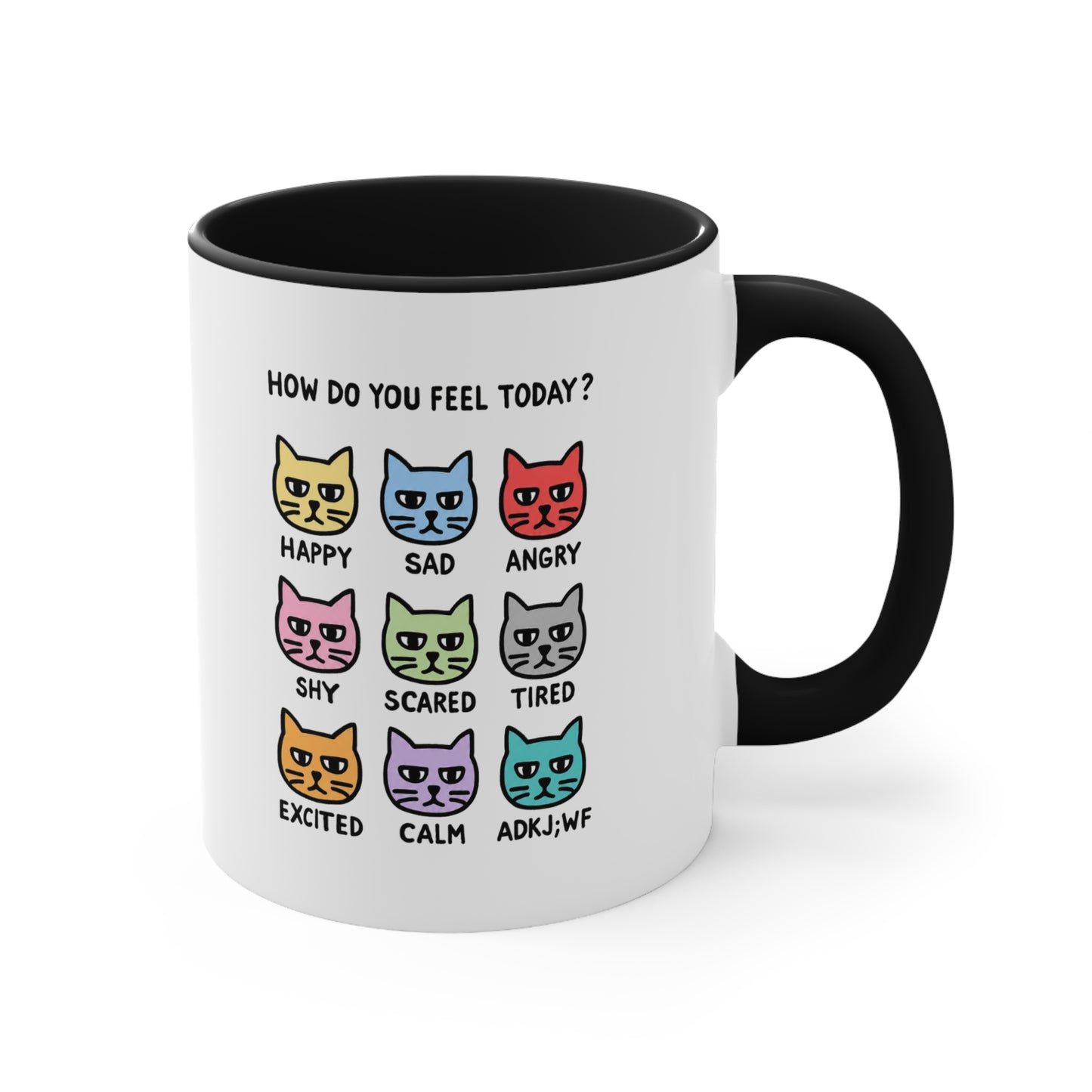How Do You Feel Today? Cat Mood Chart Mug | Accent Handle Ceramic Mug