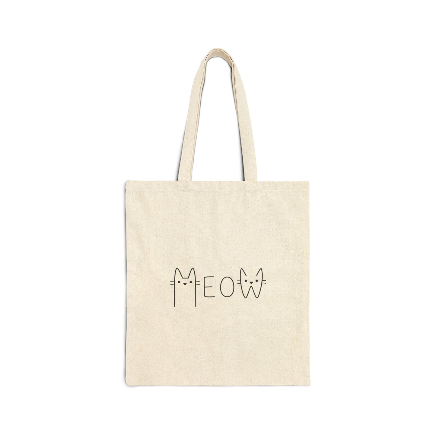 Meow Cat Line Art Cotton Tote Bag — Cute Minimalist Cat Tote for Cat Lovers
