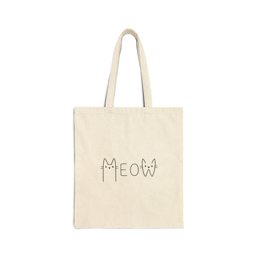 Meow Cat Line Art Cotton Tote Bag — Cute Minimalist Cat Tote for Cat Lovers