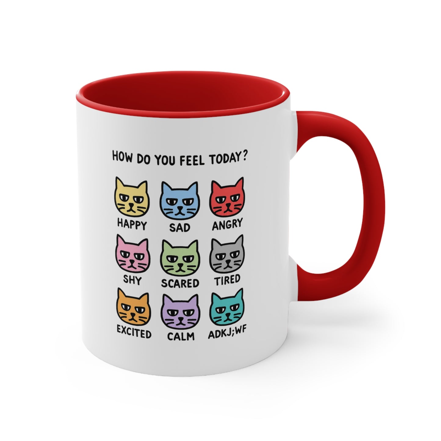 How Do You Feel Today? Cat Mood Chart Mug | Accent Handle Ceramic Mug