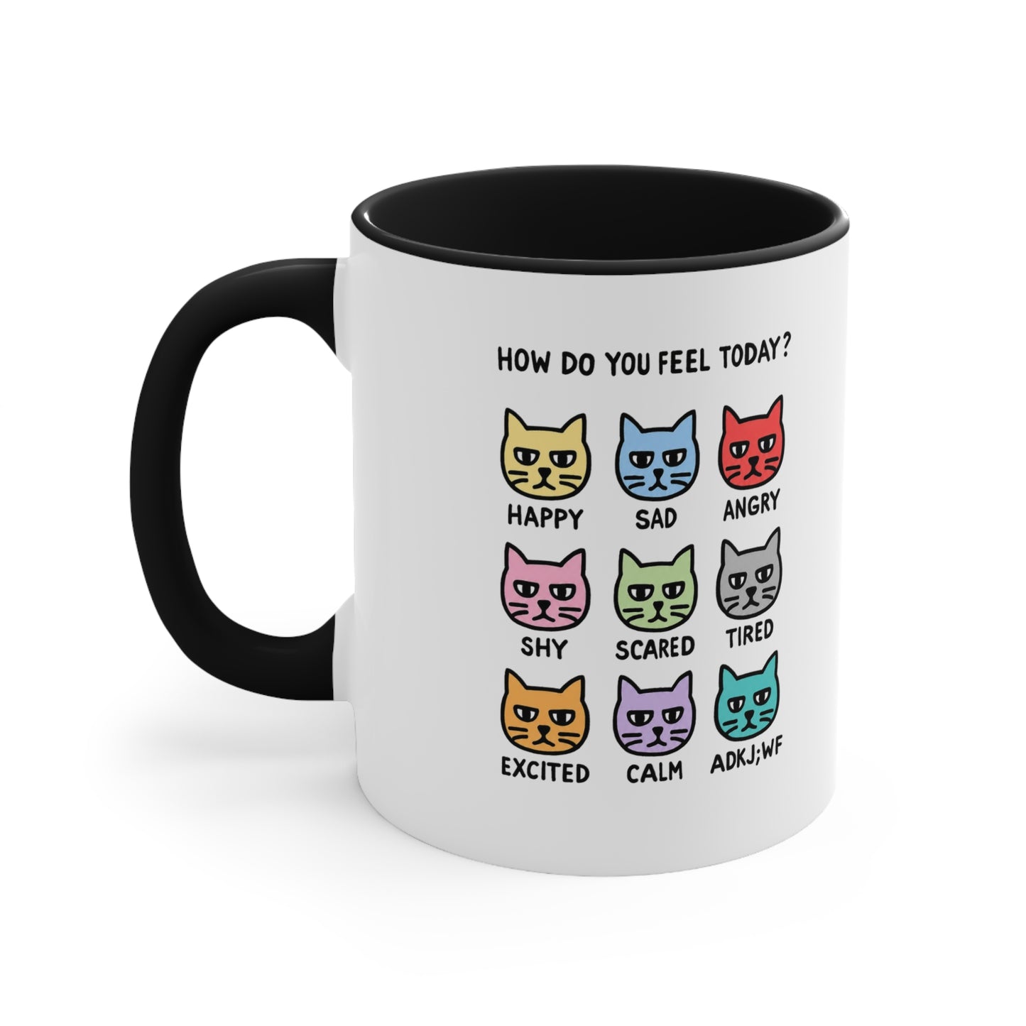 How Do You Feel Today? Cat Mood Chart Mug | Accent Handle Ceramic Mug
